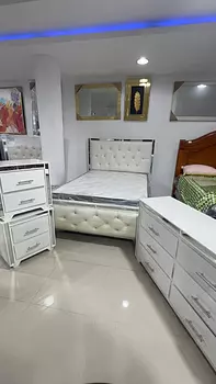 muebles y colchones - Juego de habitacion blanco sencillo tapizado 