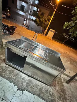 construccion e industrial - Fregadero de dos bocas tipo armario en acero inoxidable cal. 16
