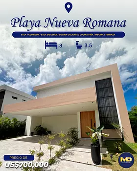 casas vacacionales y villas - Se Vende Villa Amueblada con piscina y terraza ubicada en Playa Nueva Romana 