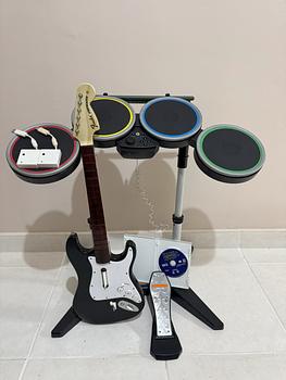consolas y videojuegos - Wii Guitarra y Bateria Rock Band 2