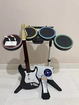 consolas y videojuegos - Wii Guitarra y Bateria Rock Band 2