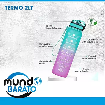 deportes - Termo para hidratacion agua 2 litros botella gym deporte motivacional