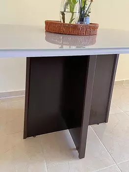 muebles y colchones - MESA DE COMEDOR TOPE DE CRISTAL OFF WHITE