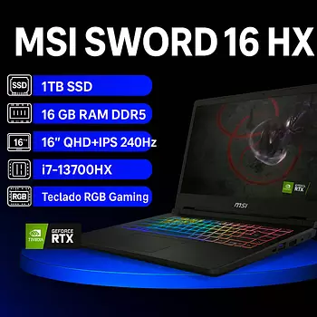 computadoras y laptops - [Oportunidad] laptop MSI Sword 16HX | I7 13TH | 16GB DDR5 | 1 TB SSD | RTX 4060