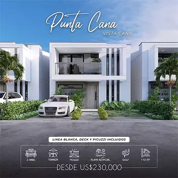 casas vacacionales y villas - Venta de Villa en vista cana punta cana con picuzzi (villas del lago)