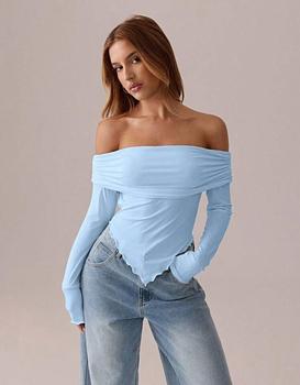 ropa para mujer - Blusa azul off-shoulder talla M – NUEVA
