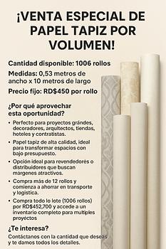 negocios en venta - Paquete de Papel Tapiz. 1,006 rollos por RD$452,70