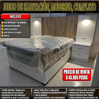 muebles y colchones - JUEGO DE HABITACIÓN, MODERNO, COMPLETO. 1 año de Garantía, Tienda física.