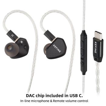camaras y audio - Kefine Klean 10mm DLC Driver Dinámico DSP Type C con Mic y control de volumen