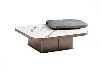 decoración y accesorios - MESA DE CENTRO ILUMEL CON TOPE EN CERAMICA GRIS Y BLANCO BASE TONALIDAD MARRON
