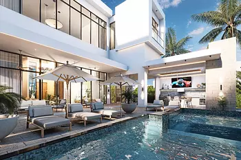 casas vacacionales y villas - Villa en Cap cana Vista al mar y al Golf en Plano