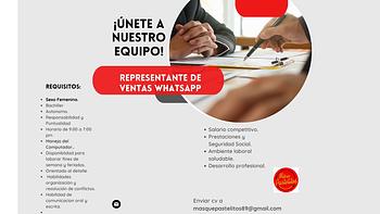 empleos disponibles - Representante ventas por whatsapp