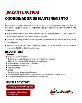 empleos disponibles - Coordinador de Mantenimiento