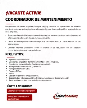 empleos disponibles - Coordinador de Mantenimiento