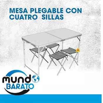 herramientas, jardines y exterior - Mesa Plegable + 4 Sillas portatil viajera playa camping de aluminio 120 x 60