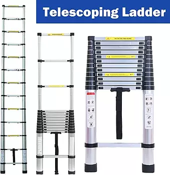 herramientas, jardines y exterior - Escalera telescópica de aluminio de 12.5 pies de extensión retractil multiusos