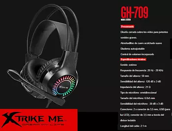 computadoras y laptops - AUDIFONO CON MICROFONO HEADSET GAMING 120 dB
XTRIKE ME GH709
