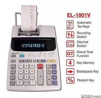 impresoras y scanners - CALCULADORA SHARP EL-1801, CON PAPEL  12 DIGITOS, SUMADORA 