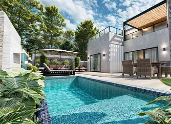 casas vacacionales y villas - Venta de villas con 400mts y  piscina en punta cana zona turística 