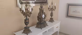 arte y antigüedades - Orologio Trittico en bronce y mármol 