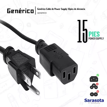accesorios para electronica - Cable de poder de 15 pies Somos Sarasota