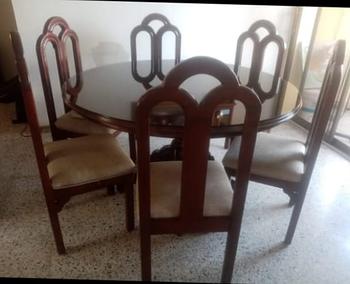 muebles y colchones - Comedor redondo en caoba de 6 puestos