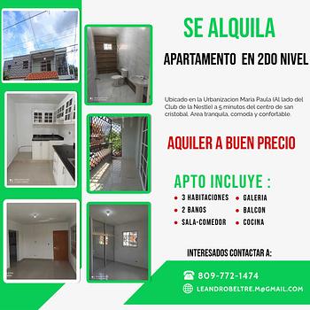 apartamentos - Apartamento en 2do Nivel en San Cristóbal 