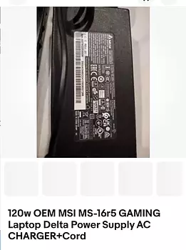 computadoras y laptops - 120w OEM MSI-MS 16r5 GAMING
Laptop Delta Power Supply AC Charger+Cord