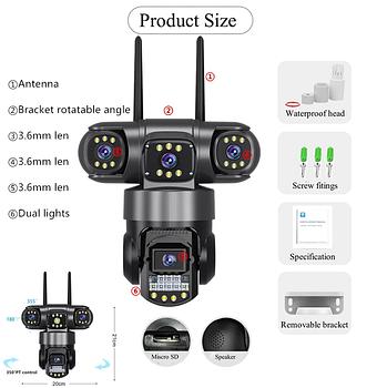 camaras y audio - Cámara de Seguridad WiFi PTZ de 3 Lentes – Visión 