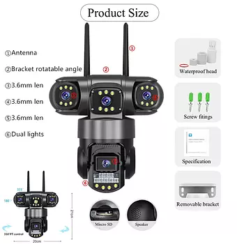 camaras y audio - Cámara de Seguridad WiFi PTZ de 3 Lentes – Visión 