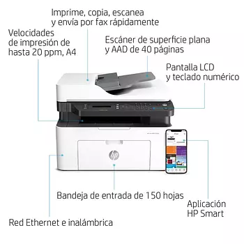 impresoras y scanners - MULTIFUNCTION hp laser  Blanco y Negro  MFP M137FNW 