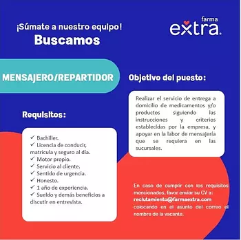 empleos disponibles - Mensajero Repartidor