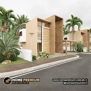 casas vacacionales y villas - Venta de villas en Boca Chica con piscina común zona turística