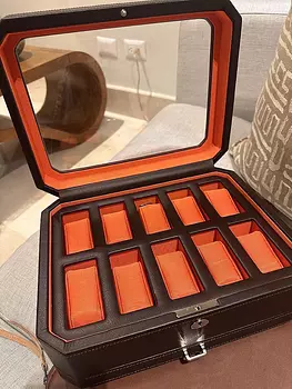decoración y accesorios - Joyero de 10 relojes con llave y gaveta para accesorios.