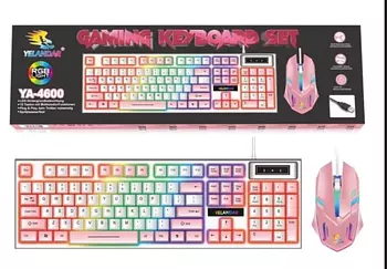 accesorios para electronica - Kit Teclado y Mouse Gamer Rosado Retroiluminado con Luces Led RGB para PC