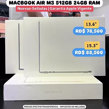 computadoras y laptops - MACBOOK AIR M3 13.6" 15.3"  512GB 24GB RAM SELLADAS OFERTAS ‼️