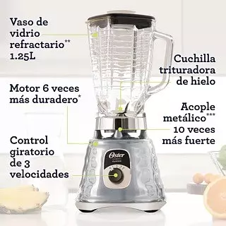 electrodomesticos - Licuadora clásica Oster cromada con perilla ergonómica de 3 velocidades 700watts