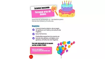 empleos disponibles - Personal para tienda de Regalos y Arreglos de globos