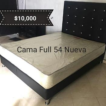 muebles y colchones - Cama Full 54 Tapizada Nueva Negro Blanco y Gris 