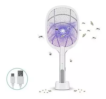 herramientas, jardines y exterior - Raqueta con base  MATA MOSCAS MOSQUITOS ZANCUDOS CON Luz uv y base paral