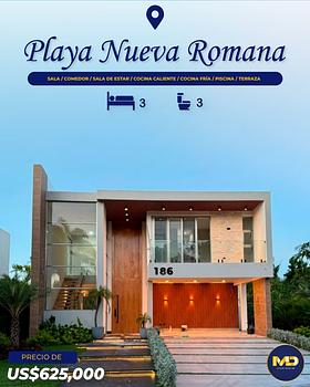 casas vacacionales y villas -  SE VENDE VILLA DE LUJO CON PISCINA Y TERRAZA  UBICADA EN PLAYA NUEVA ROMANA
