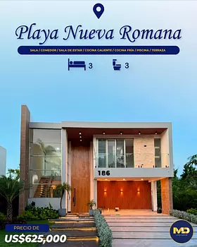 casas vacacionales y villas -  SE VENDE VILLA DE LUJO CON PISCINA Y TERRAZA  UBICADA EN PLAYA NUEVA ROMANA