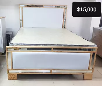 muebles y colchones - Cama con Espaldares Enmarcados en Espejos y Colchon